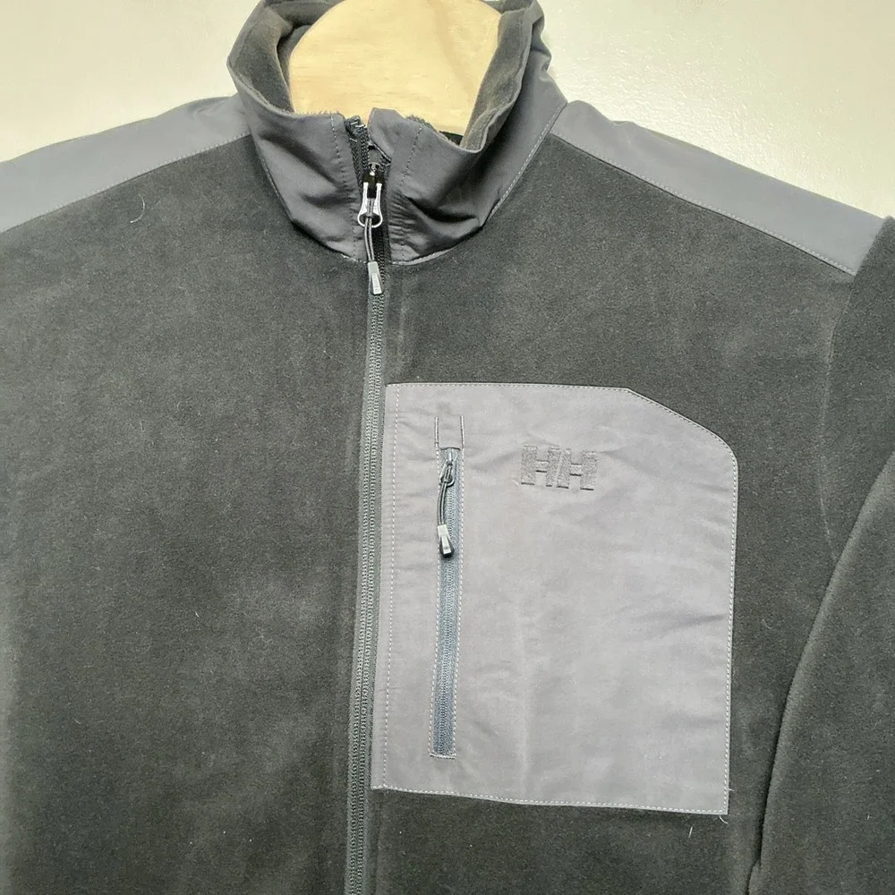 Helly Hansen Men's Full Zip Fleece Jacket LARGE Black‎ Gray Outdoor Hiking